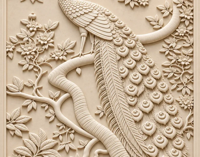 Peacock on Flowering Tree Panel