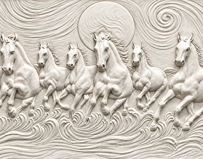 Seven White Horses Flowing Waves