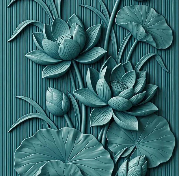 Teal Lotus Water Wall Panel
