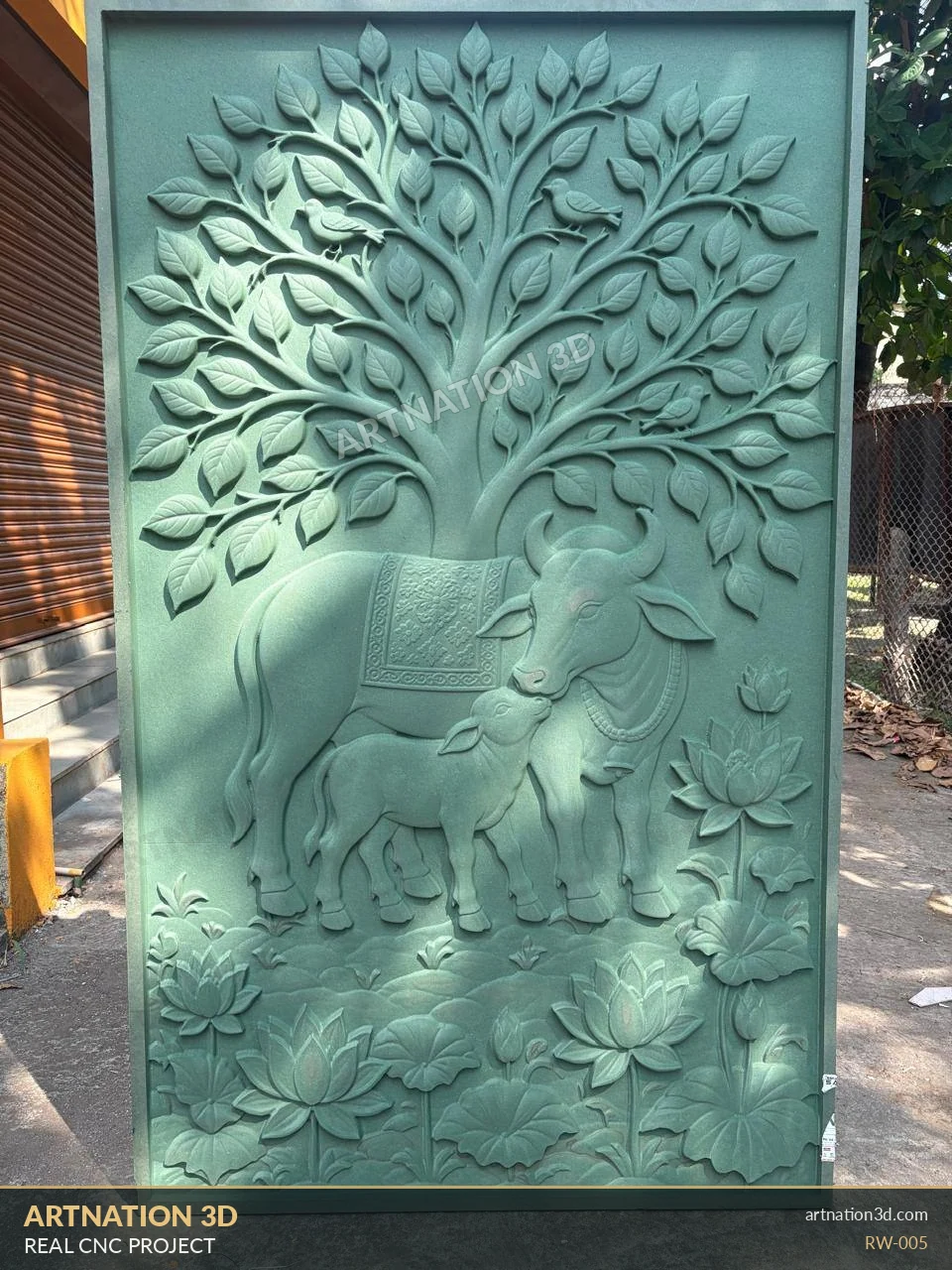 Cow and Calf under Tree - Uncoloured Panel - ArtNation 3D