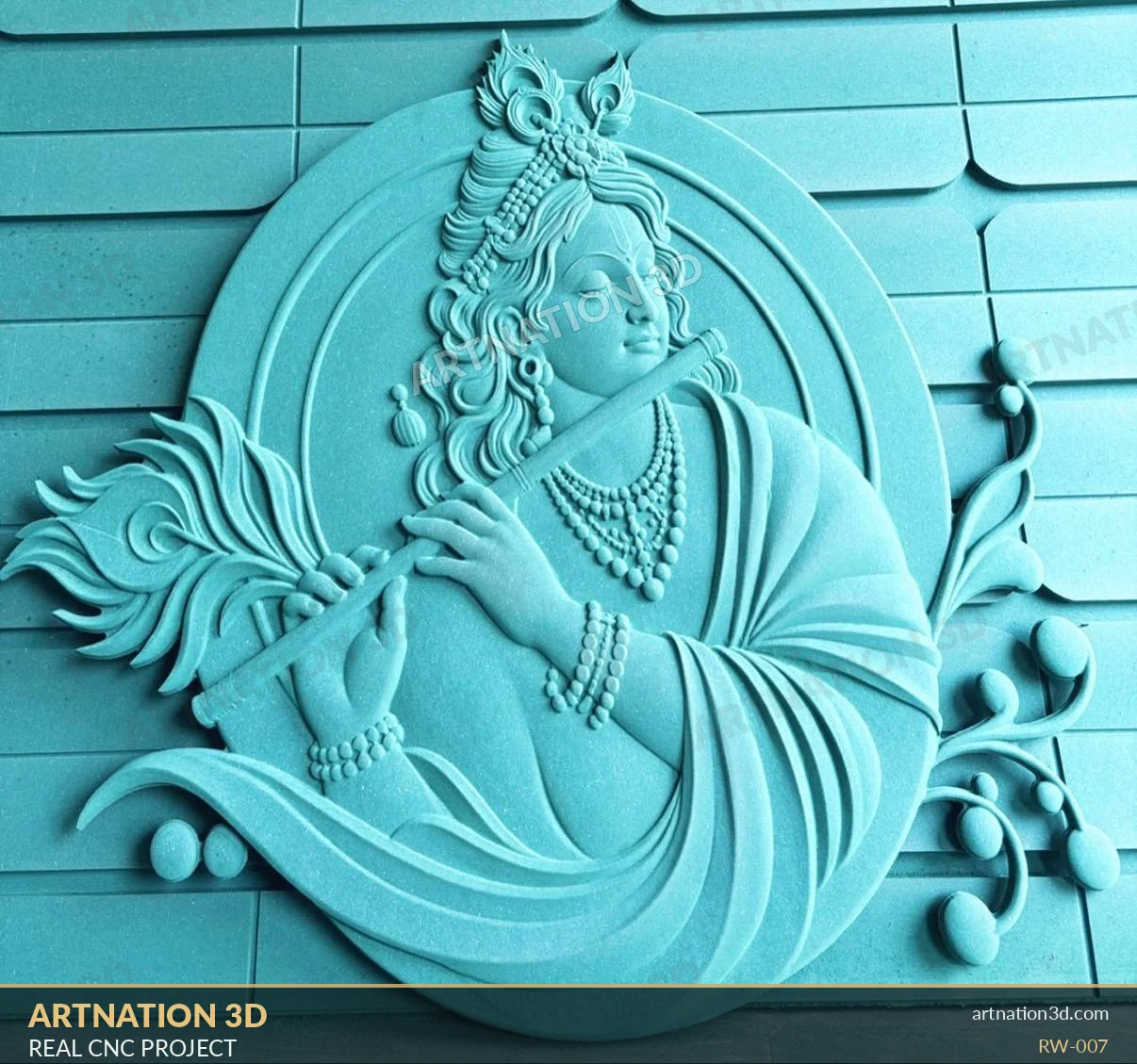 Krishna Flute Circular Wall Relief - ArtNation 3D