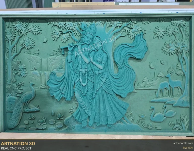Radha Krishna with Peacock Landscape Relief