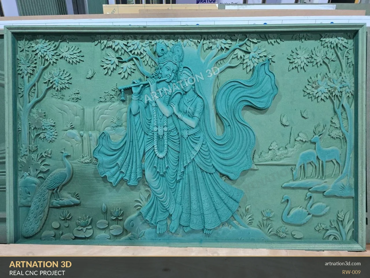 Radha Krishna with Peacock Landscape Relief - ArtNation 3D