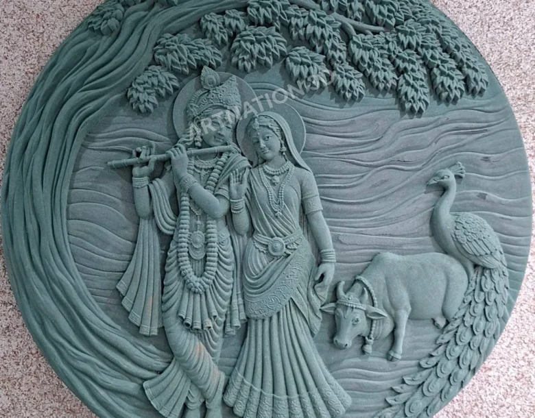 Radha Krishna Round Wall Panel with Tree