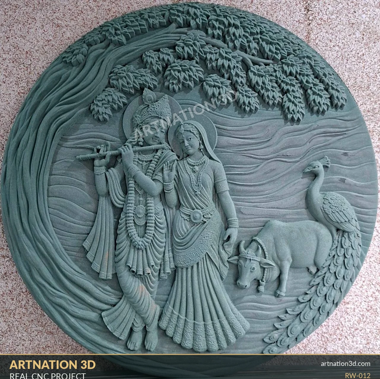 Radha Krishna Round Wall Panel with Tree - ArtNation 3D
