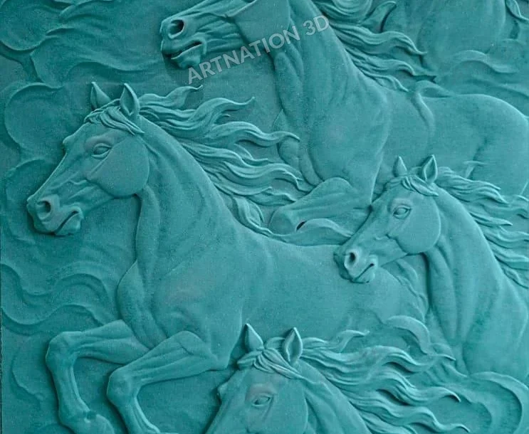 Seven Horses Circular Relief Panel