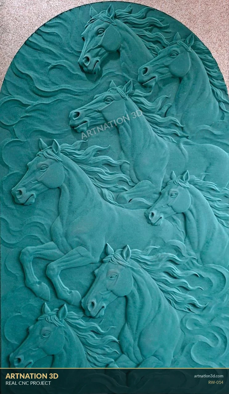 Seven Horses Circular Relief Panel - ArtNation 3D