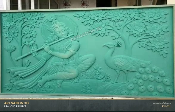 Krishna with Peacock Long Wall Panel – Photo Crop