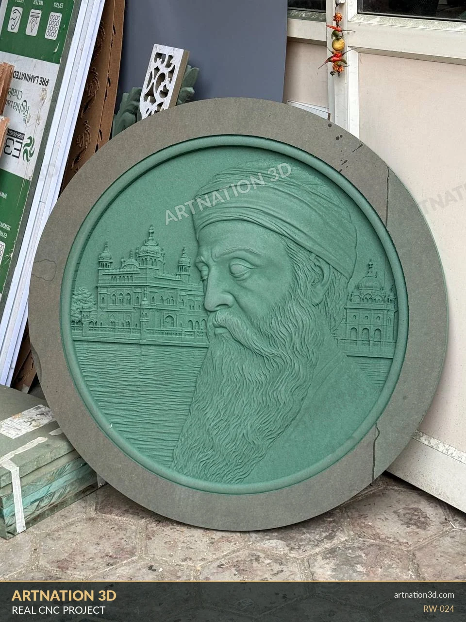 Sikh Spiritual Portrait Round Relief Panel - ArtNation 3D