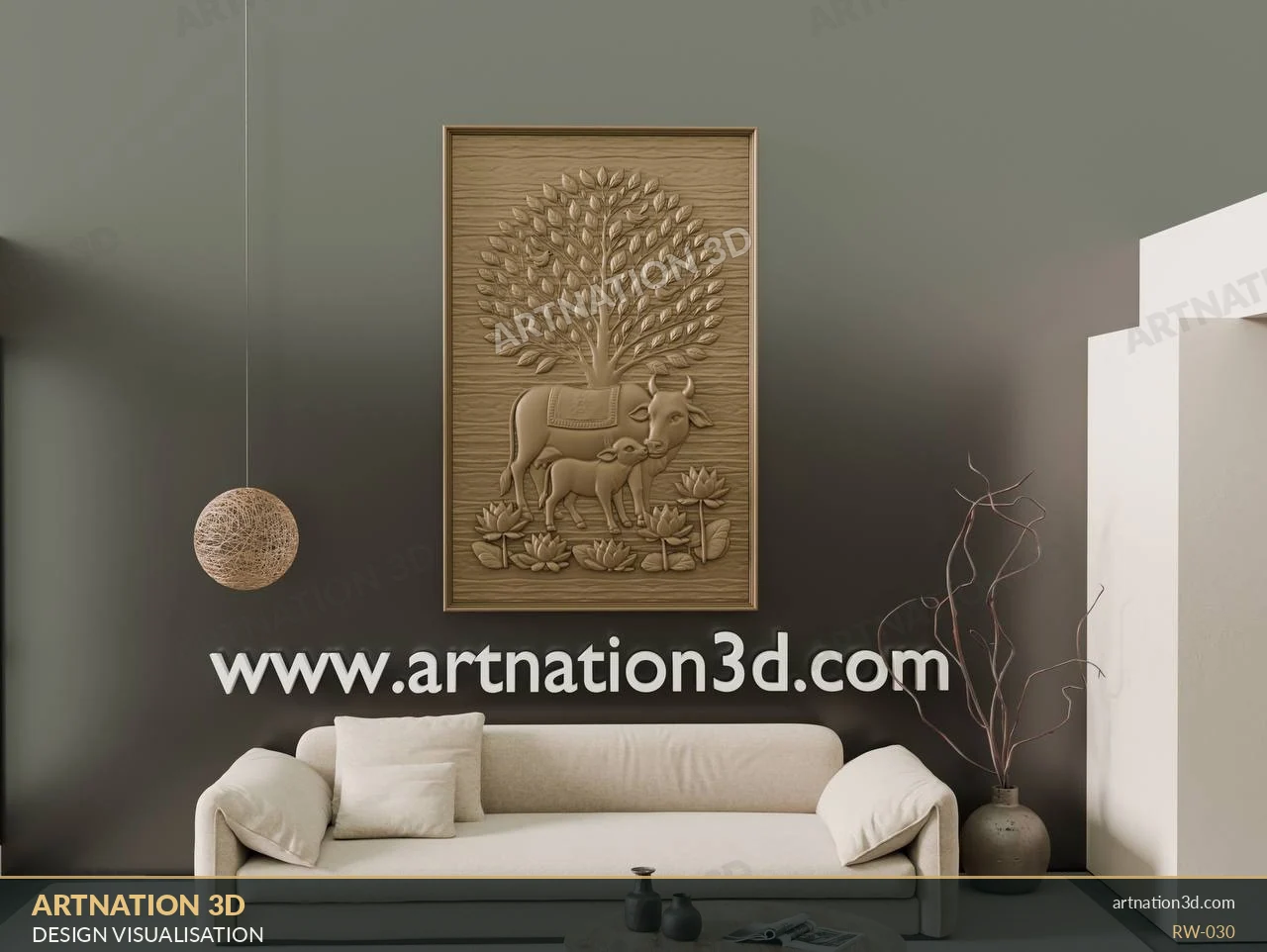 Cow and Calf Tree Panel - Interior Visualisation - ArtNation 3D